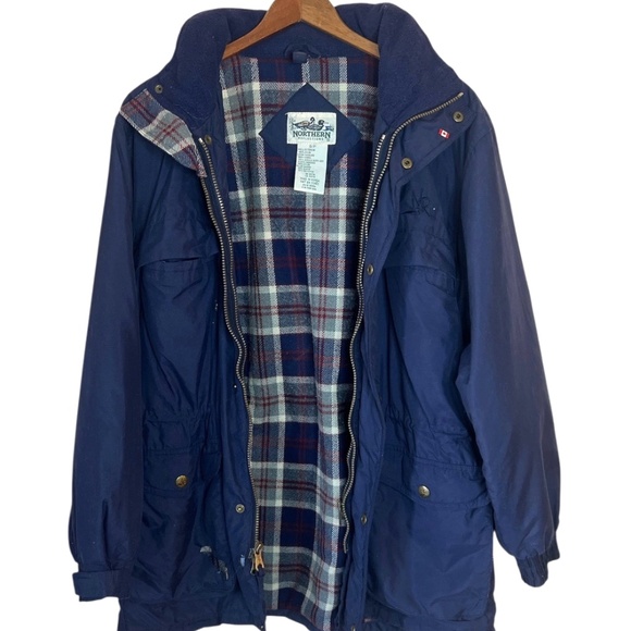 Vintage Northern Reflections 3 In 1 Navy Blue Parka Jacket Coat Plaid Lining S - Picture 11 of 15